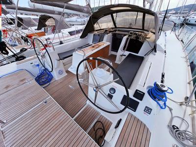 Cockpit of Katajina, a Dufour 460 GL sailboat at Općina Rogoznica, Croatia
