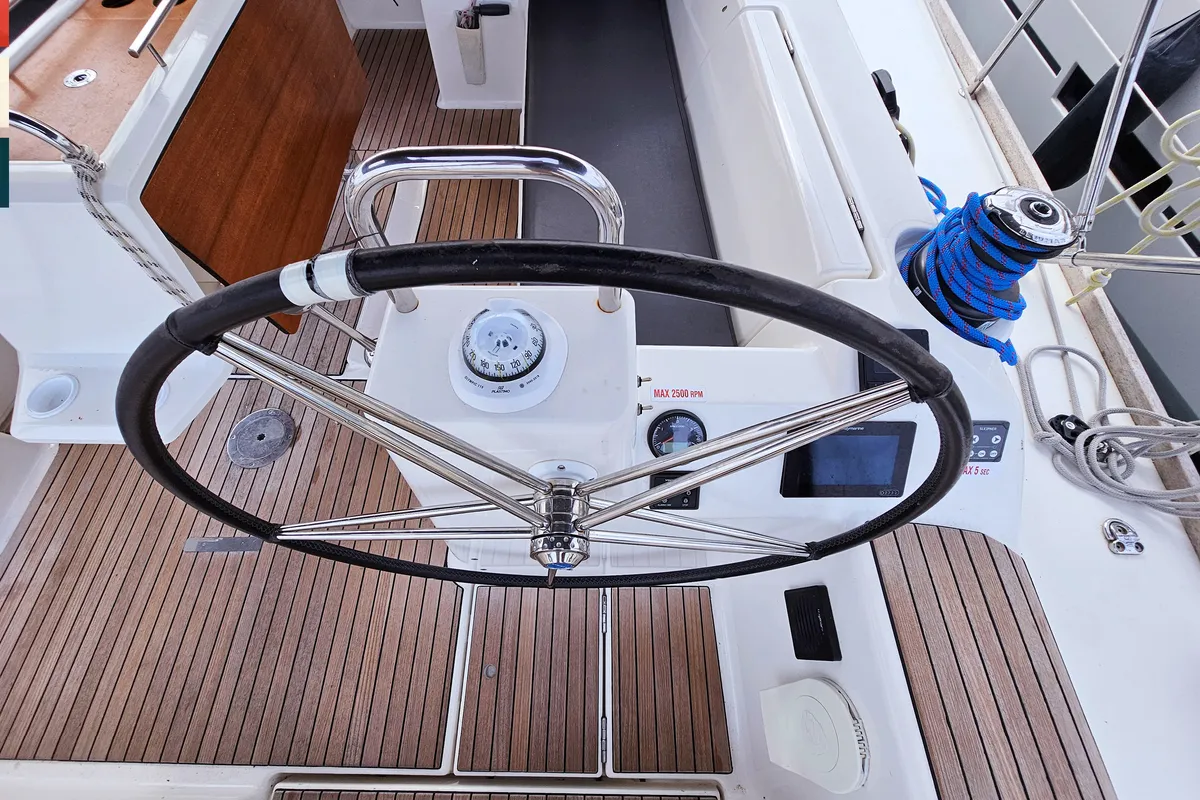 Cockpit of Katajina, a Dufour 460 GL sailboat at Općina Rogoznica, Croatia