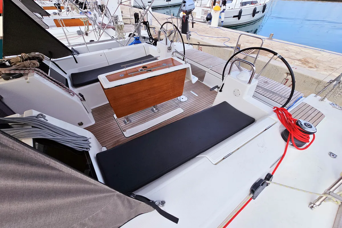 Deck of Katajina, a Dufour 460 GL sailboat at Općina Rogoznica, Croatia