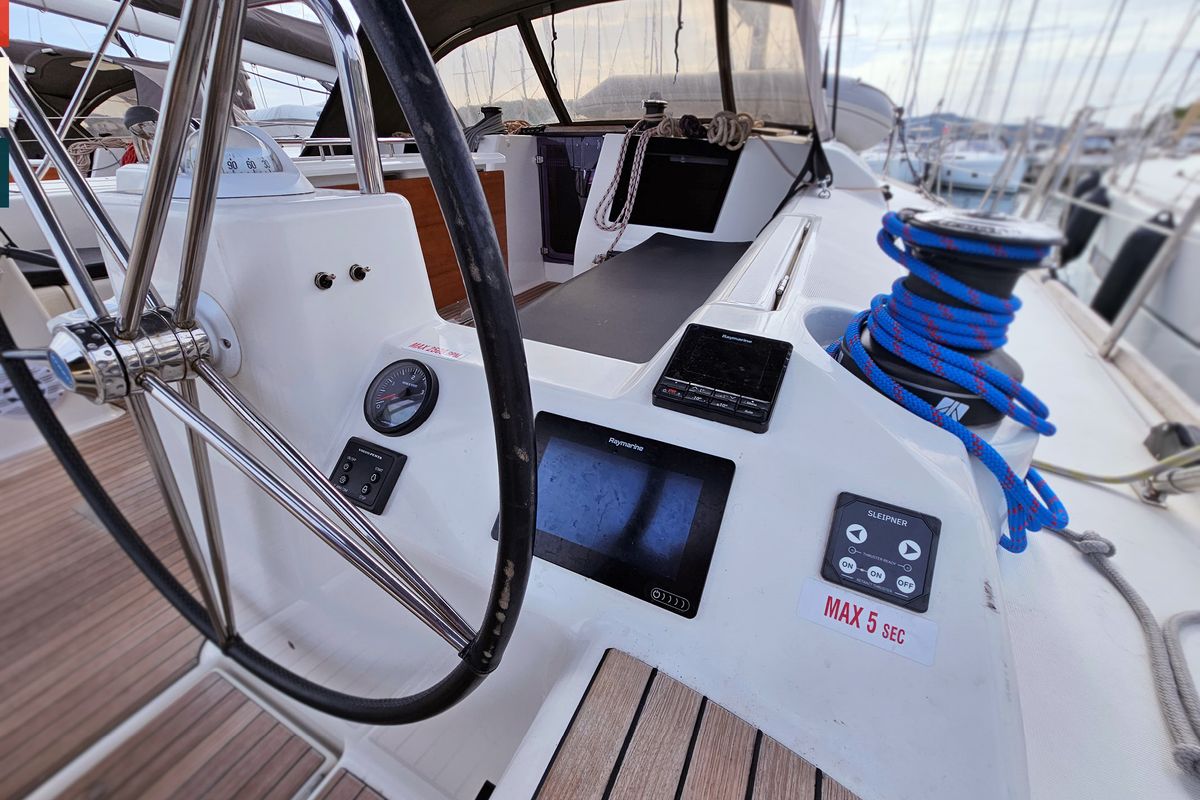 Cockpit of Katajina, a Dufour 460 GL sailboat at Općina Rogoznica, Croatia