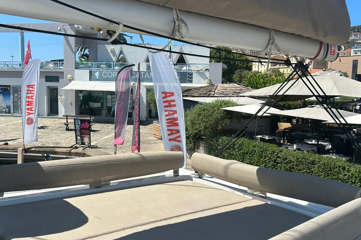 Deck of Dytick, a Bali 4.2 OW catamaran at Hyères, France