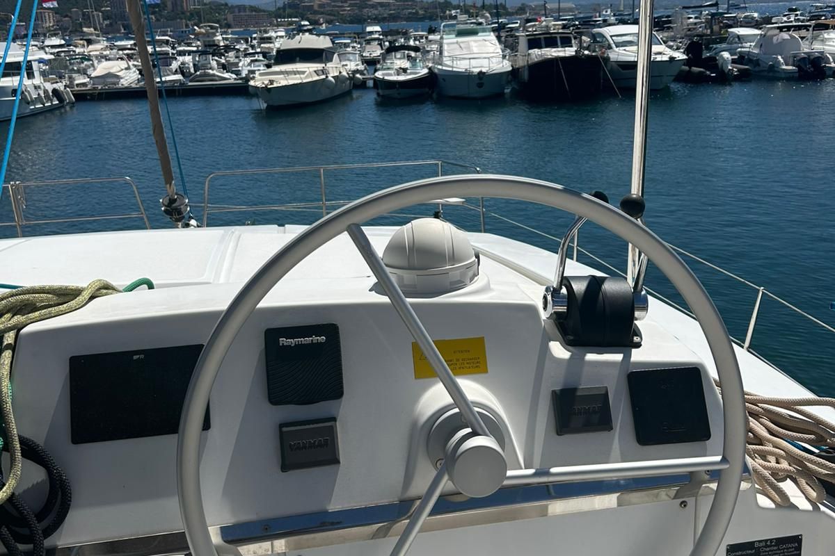 Cockpit of Dytick, a Bali 4.2 OW catamaran at Hyères, France