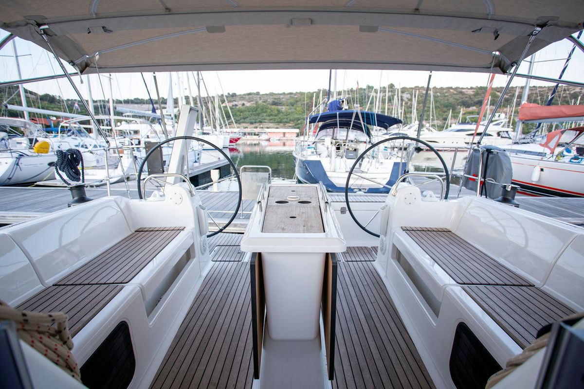Deck of Sea Cloud 2, a Dufour 412 GL sailboat at Grad Pula, Croatia