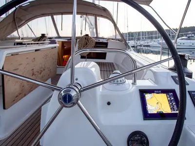 Cockpit of Sea Cloud 2, a Dufour 412 GL sailboat at Grad Pula, Croatia