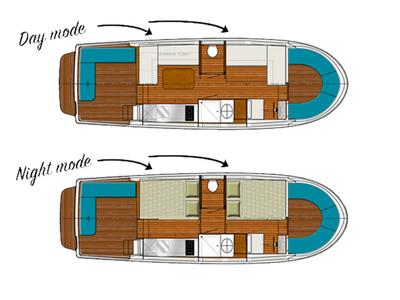 Floor plan of 950E-5, a Pénichette 950E motorboat at Buzet-sur-Baïse, France
