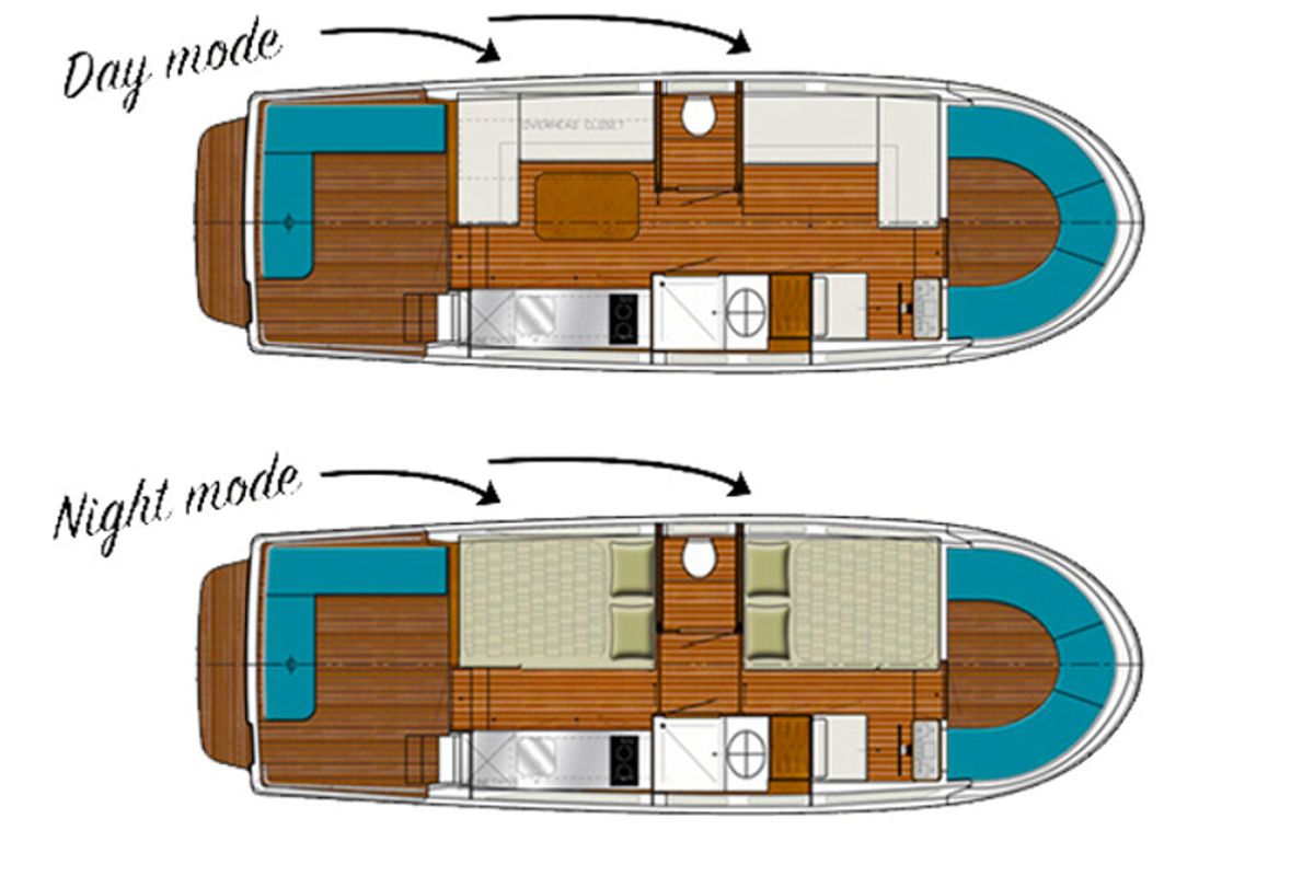 Floor plan of 950E-5, a Pénichette 950E motorboat at Buzet-sur-Baïse, France