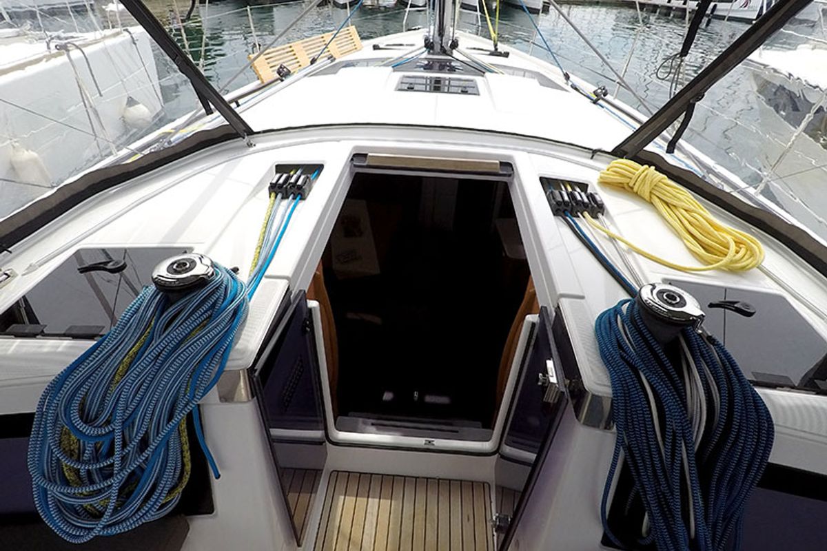 Deck of Moma, a Dufour 41 sailboat at Grad Šibenik, Croatia