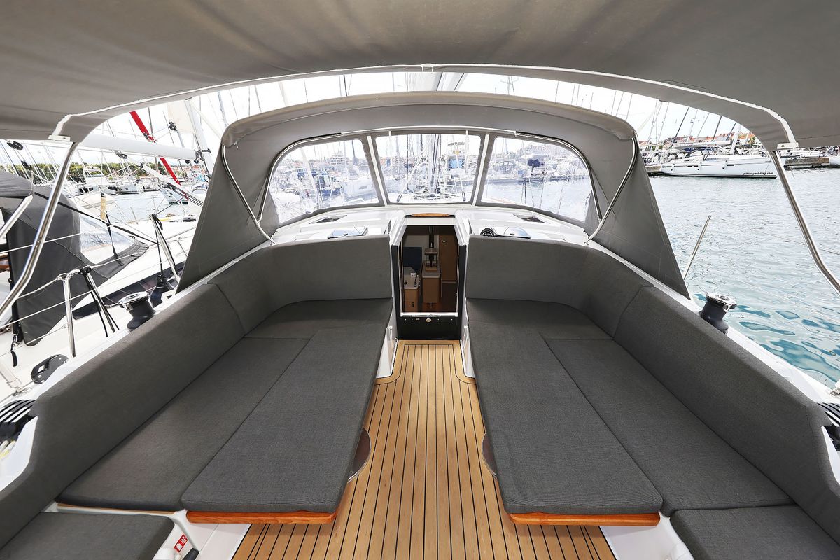 Deck of Sundance, a Hanse Yachts Hanse 410 sailboat at Grad Biograd na Moru, Croatia