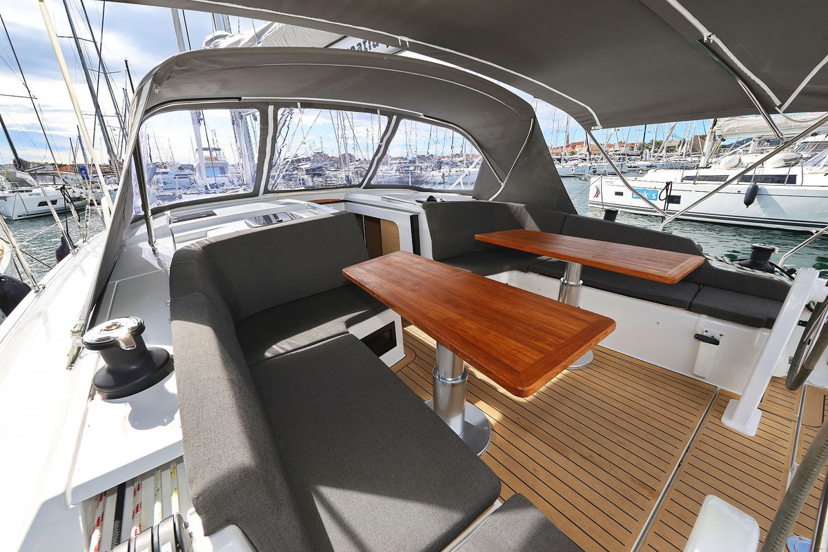 Deck of Sundance, a Hanse Yachts Hanse 410 sailboat at Grad Biograd na Moru, Croatia