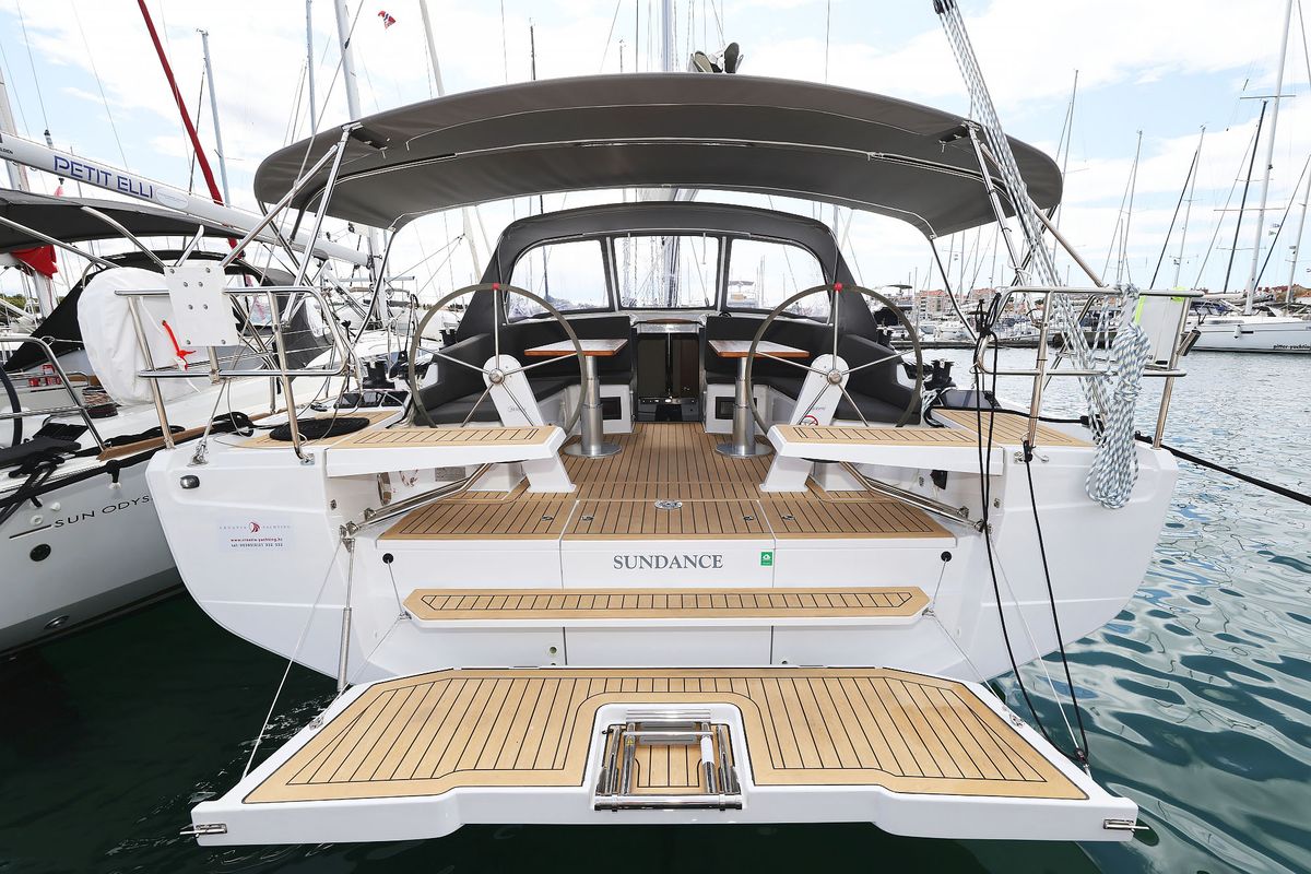 Exterior view of Sundance, a Hanse Yachts Hanse 410 sailboat at Grad Biograd na Moru, Croatia