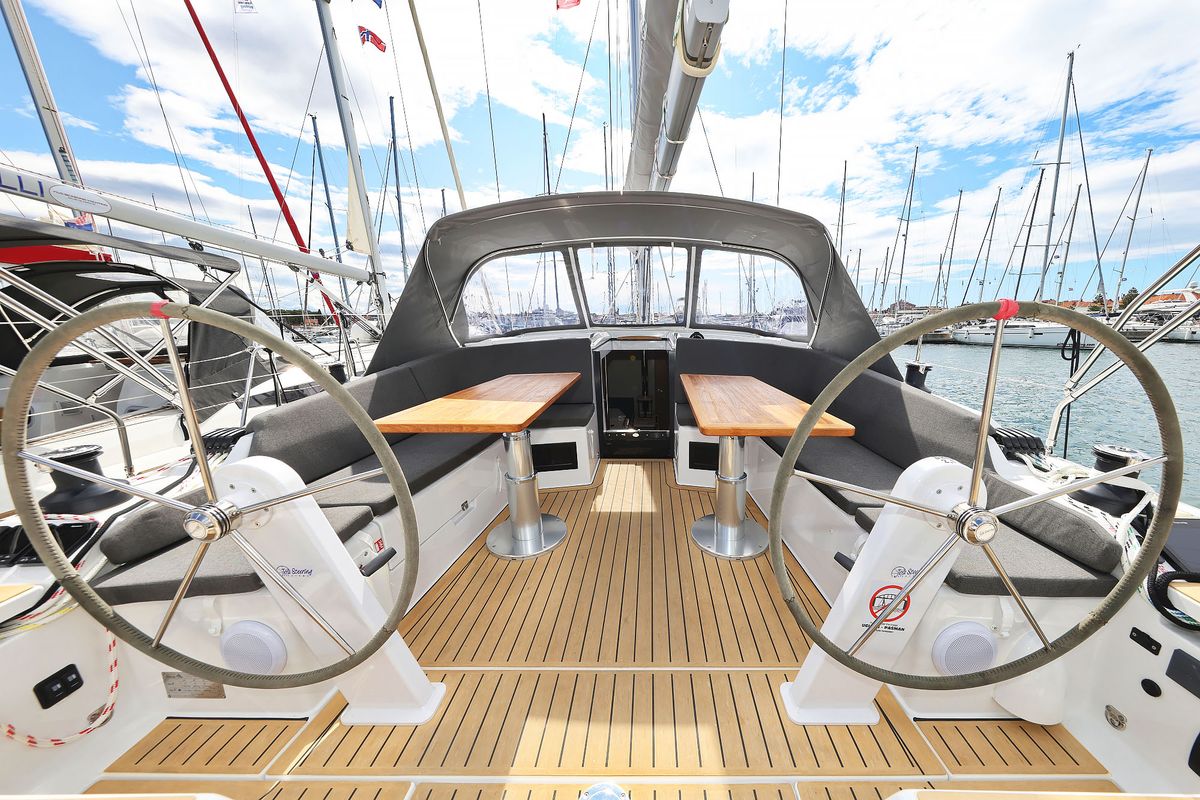 Cockpit of Sundance, a Hanse Yachts Hanse 410 sailboat at Grad Biograd na Moru, Croatia