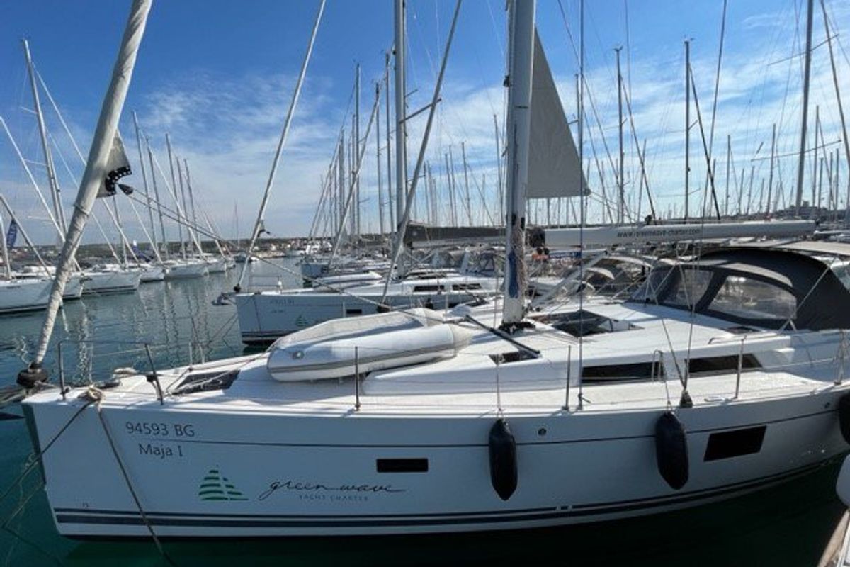 Exterior view of Maja, a Hanse Yachts Hanse 455 sailboat at Grad Biograd na Moru, Croatia