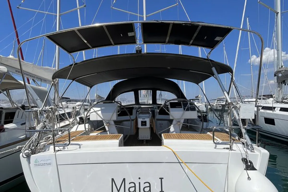 Cockpit of Maja, a Hanse Yachts Hanse 455 sailboat at Grad Biograd na Moru, Croatia