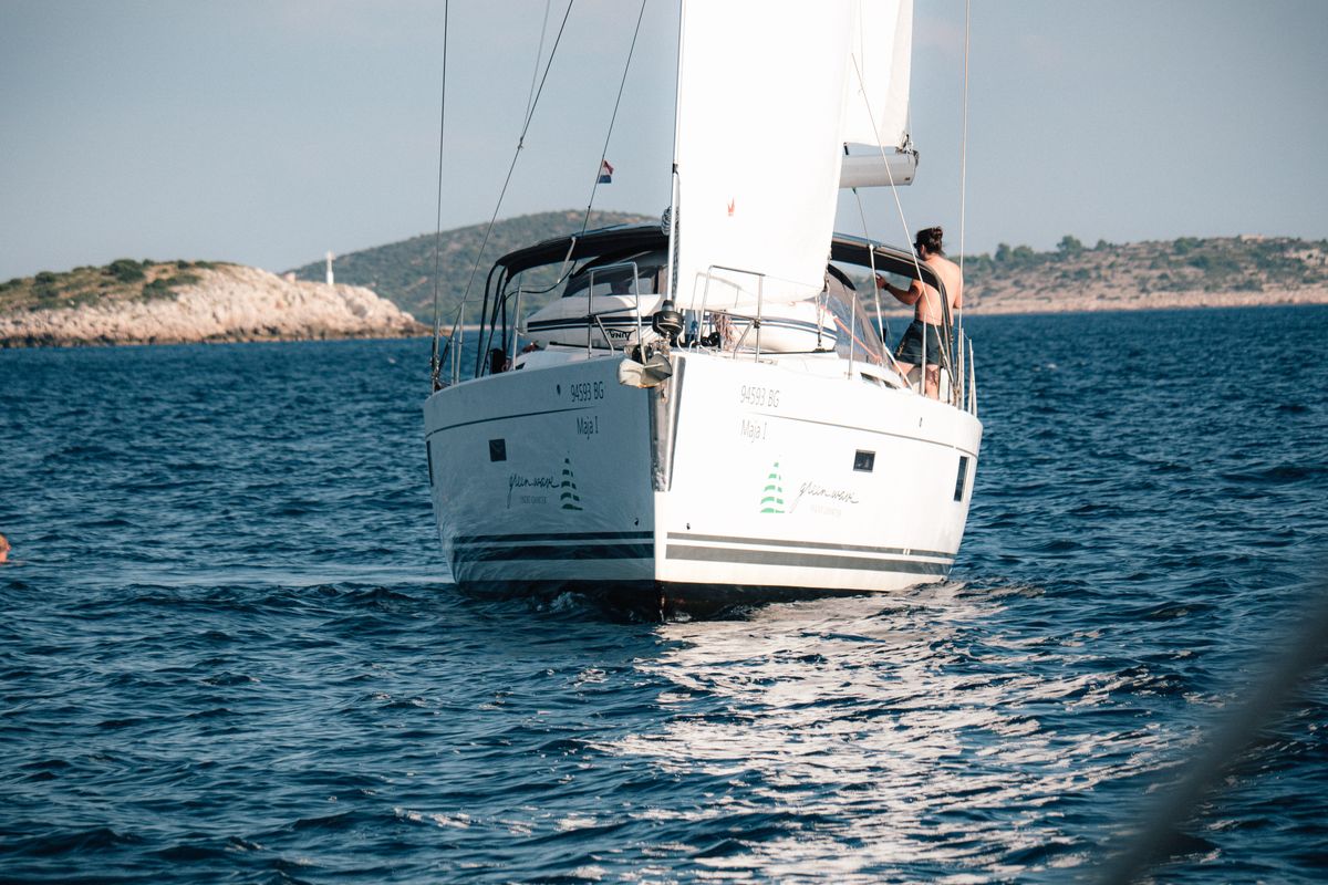Exterior view of Maja, a Hanse Yachts Hanse 455 sailboat at Grad Biograd na Moru, Croatia