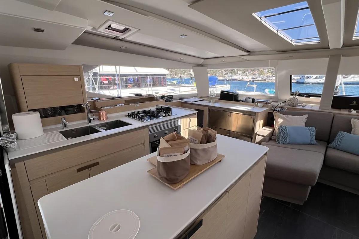 Galley of My Precious "E", a Fountaine Pajot Aura 51 catamaran at Municipal Unit of Ellomenos, Greece