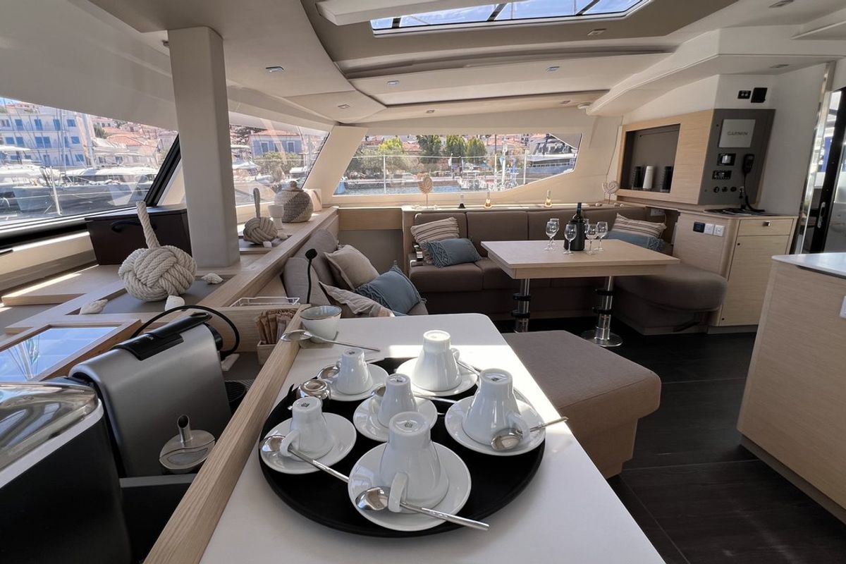 Galley of My Precious "E", a Fountaine Pajot Aura 51 catamaran at Municipal Unit of Ellomenos, Greece
