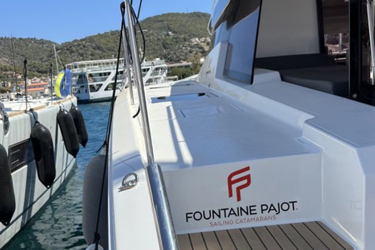 Exterior view of My Precious "E", a Fountaine Pajot Aura 51 catamaran at Municipal Unit of Ellomenos, Greece
