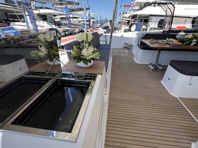 Deck of My Precious "E", a Fountaine Pajot Aura 51 catamaran at Municipal Unit of Ellomenos, Greece