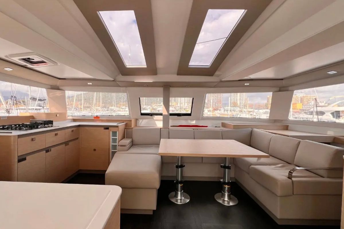 Salon of Santuzza, a Fountaine Pajot Elba 45 catamaran at Cagliari, Italy