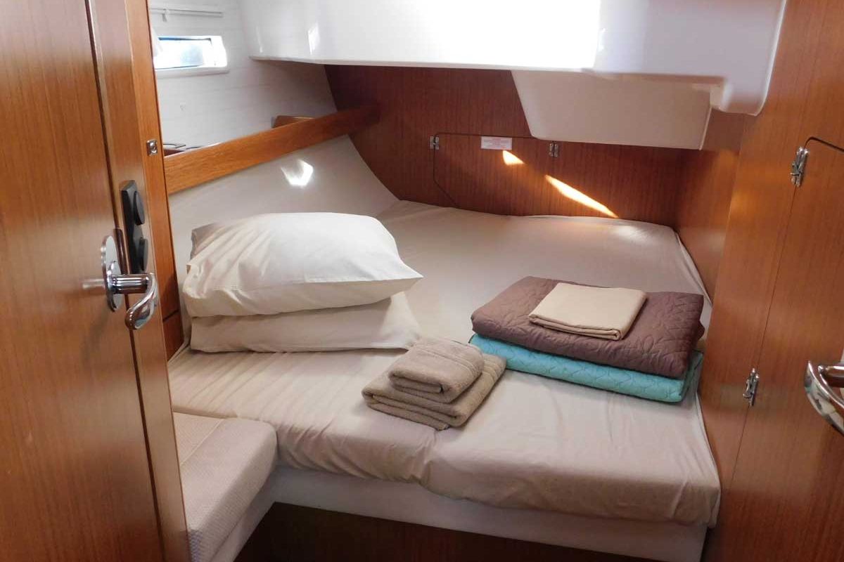 Cabin on Lina, a Bavaria Cruiser 51 Style sailboat at Kontokali, Greece