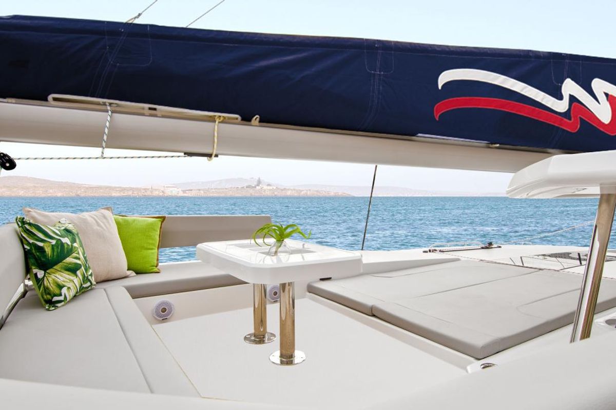 Deck of Moorings 4500L Club, a Leopard 45 catamaran at Road Town, British Virgin Islands