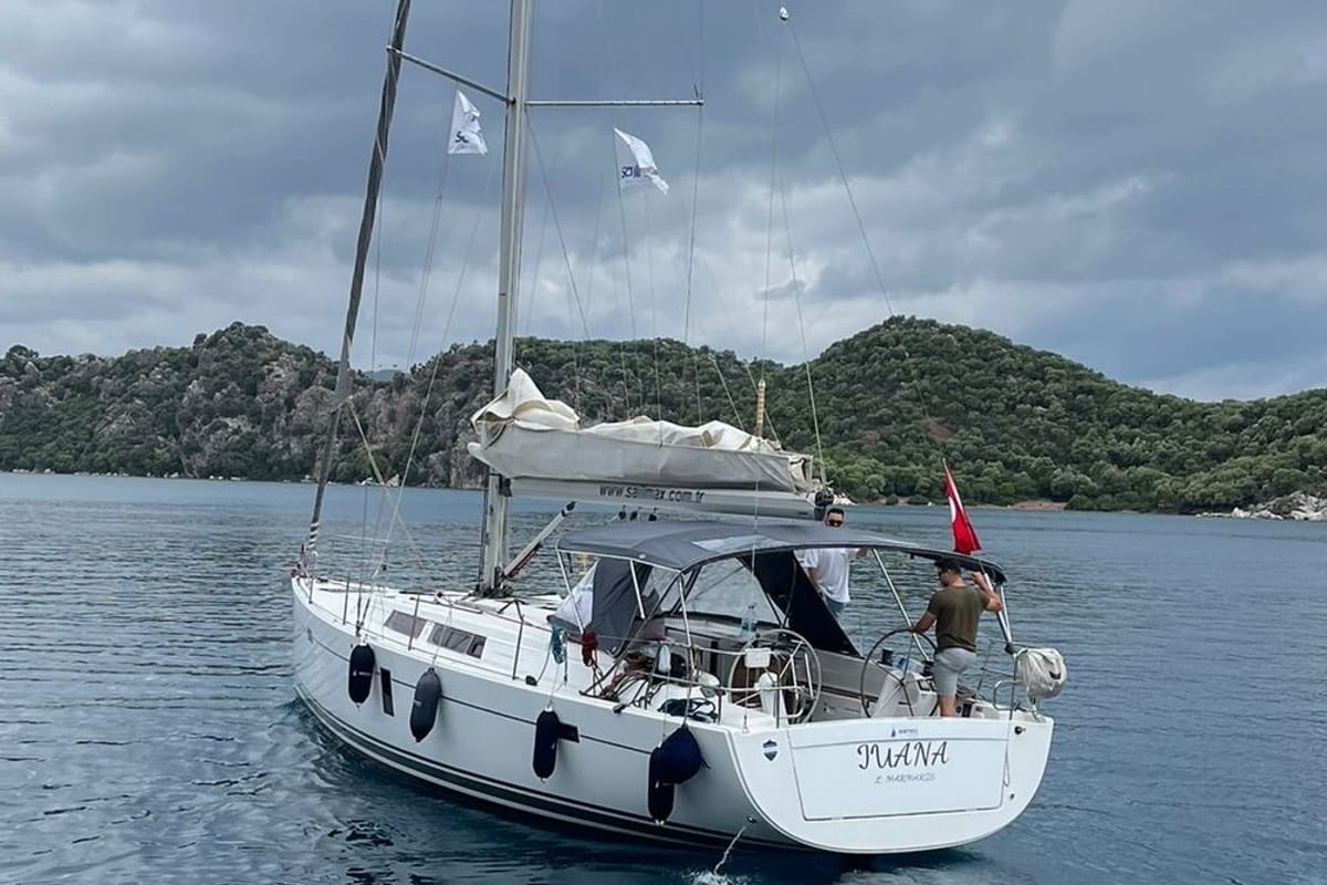 Exterior view of Juana, a Hanse Yachts Hanse 445 sailboat at Marmaris, Turkey