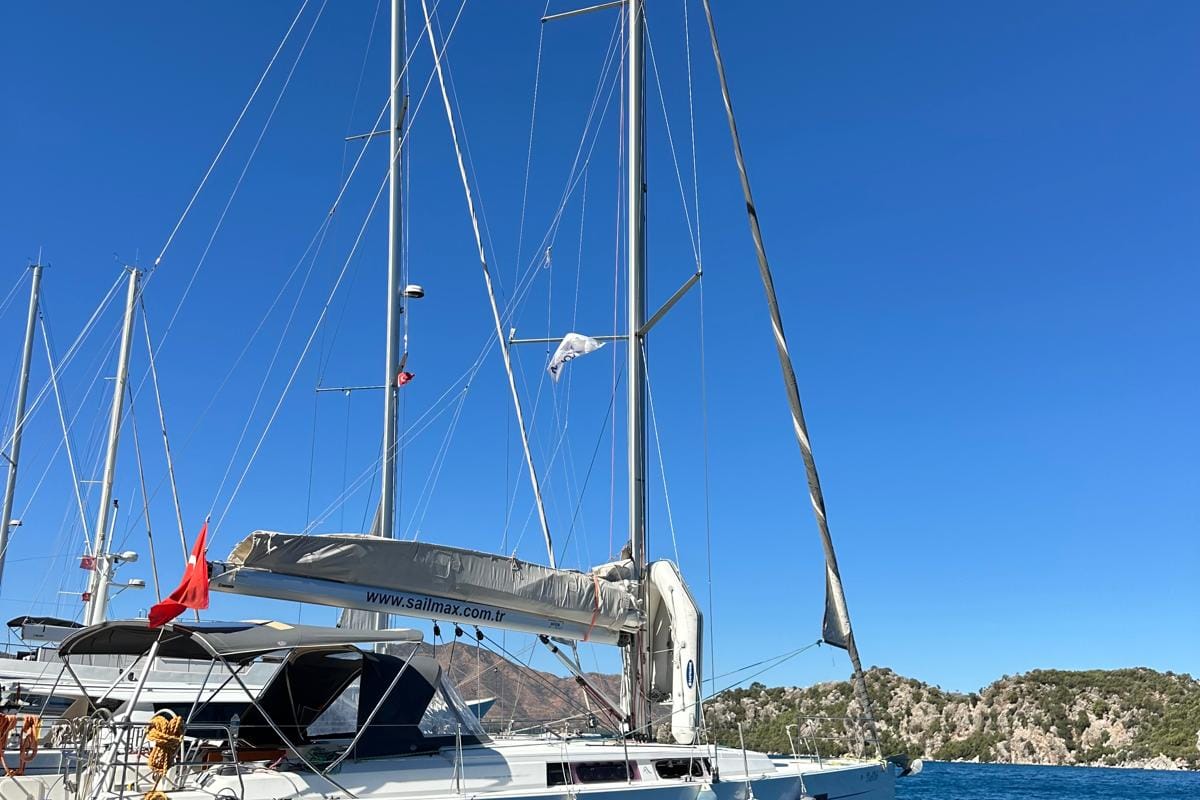 Exterior view of Juana, a Hanse Yachts Hanse 445 sailboat at Marmaris, Turkey