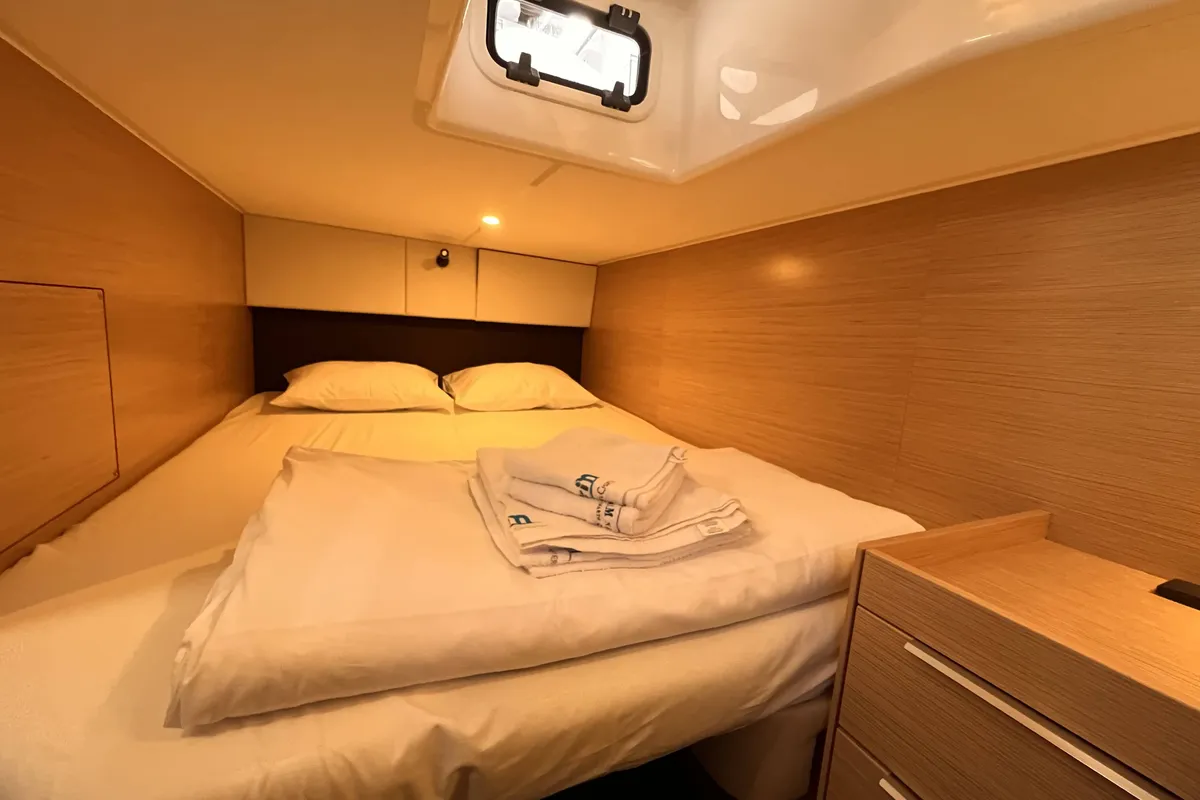 Cabin on Palermo, a Bavaria 33 Sport HT motorboat at Grad Biograd na Moru, Croatia