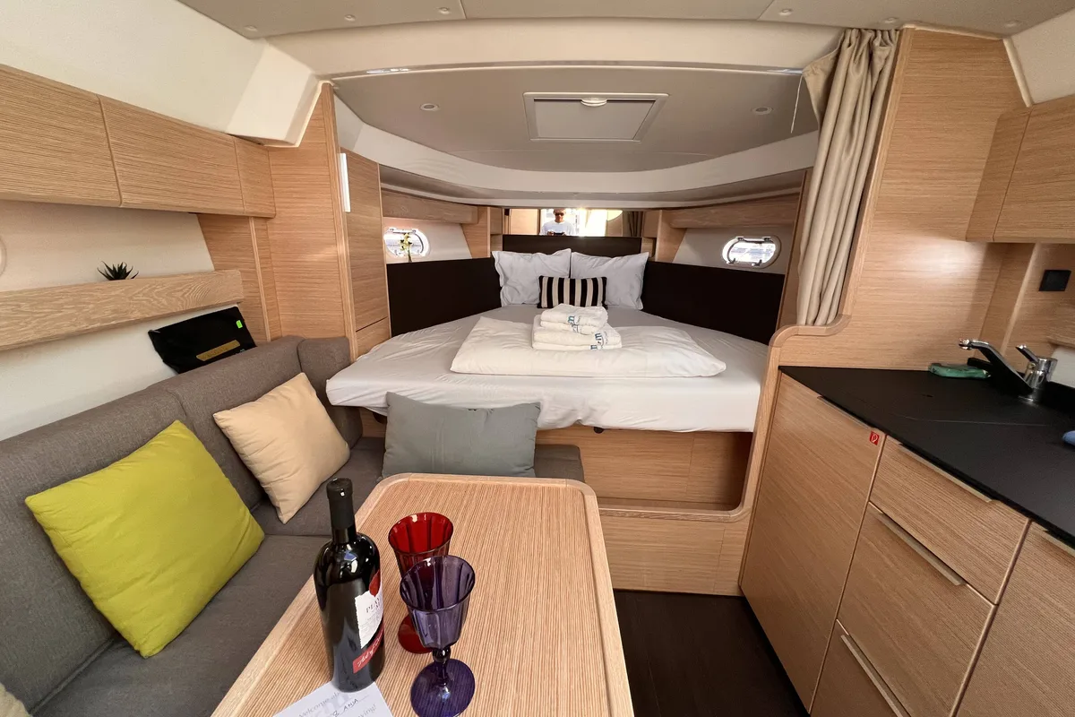 Cabin on Palermo, a Bavaria 33 Sport HT motorboat at Grad Biograd na Moru, Croatia