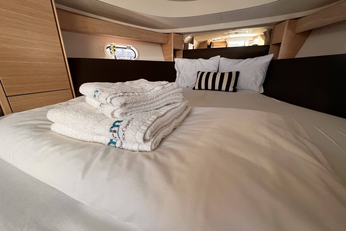 Cabin on Palermo, a Bavaria 33 Sport HT motorboat at Grad Biograd na Moru, Croatia