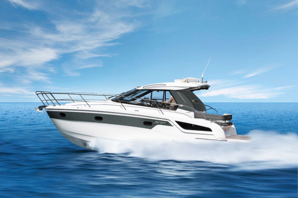 Exterior view of Palermo, a Bavaria 33 Sport HT motorboat at Grad Biograd na Moru, Croatia