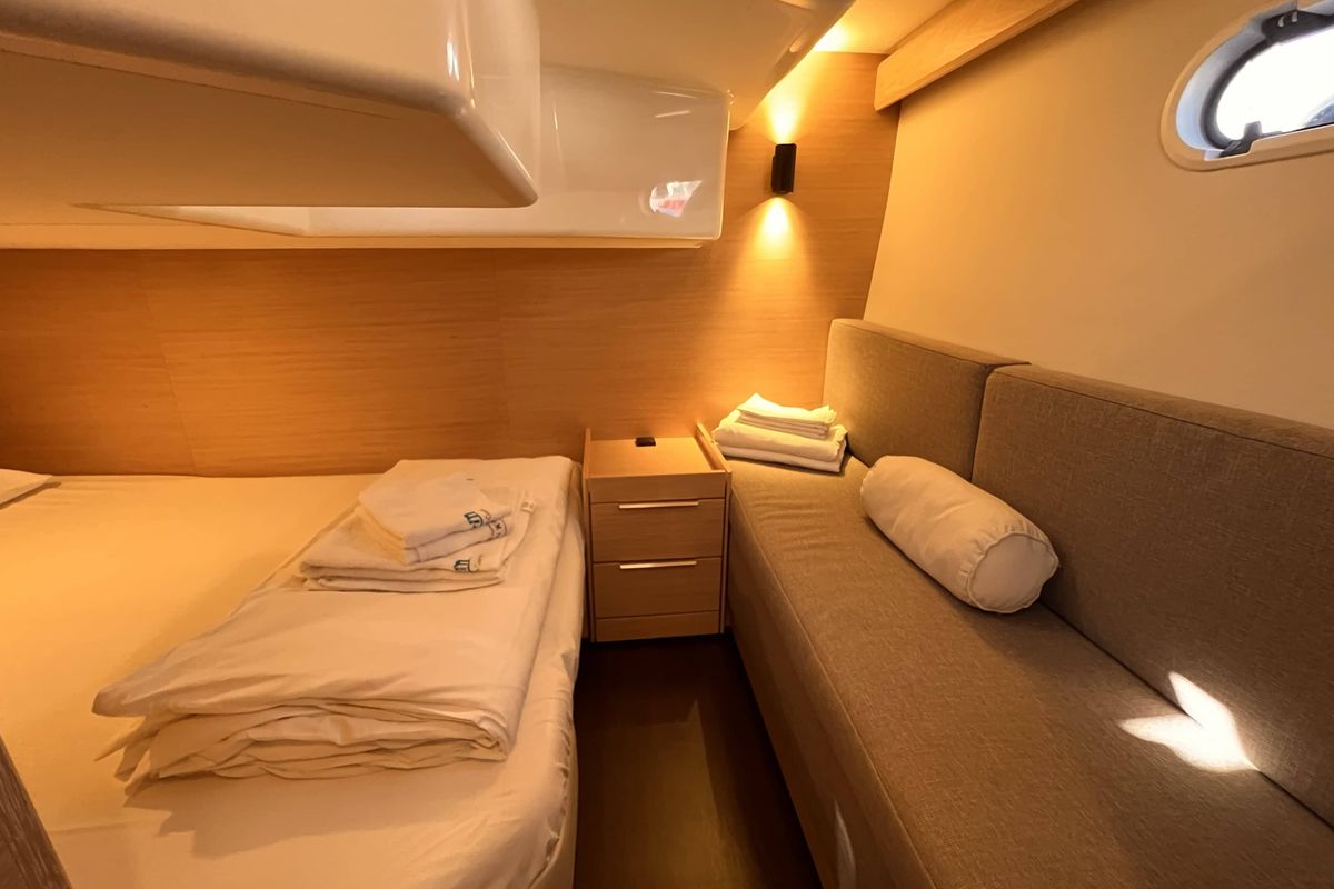 Cabin on Palermo, a Bavaria 33 Sport HT motorboat at Grad Biograd na Moru, Croatia
