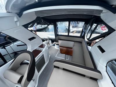 Cockpit of Palermo, a Bavaria 33 Sport HT motorboat at Grad Biograd na Moru, Croatia
