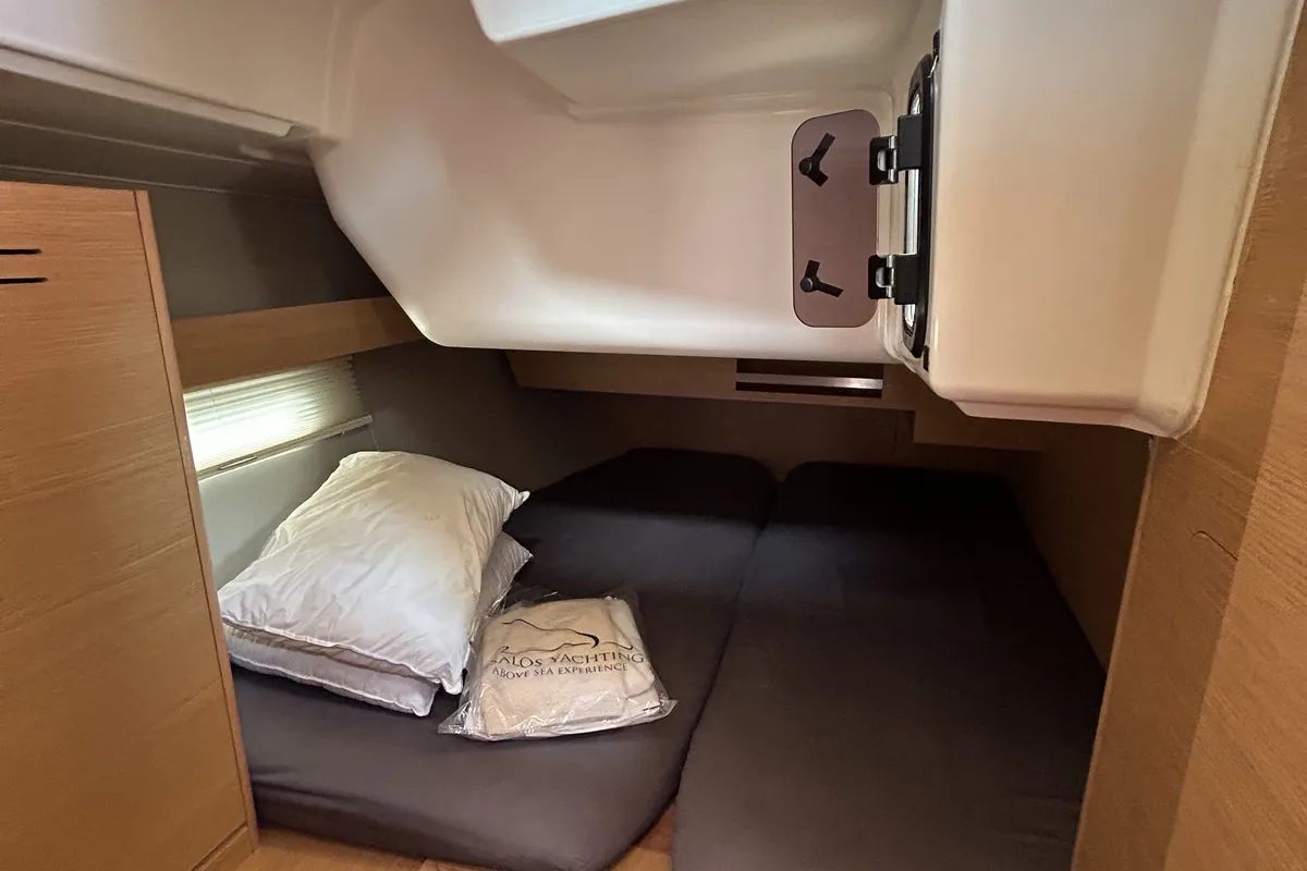 Cabin on Echo II, a Dufour 430 GL sailboat at Kontokali, Greece