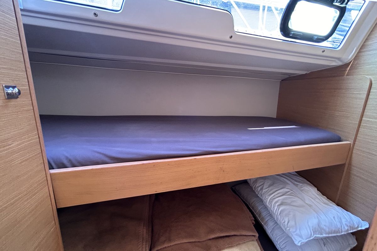 Cabin on Echo II, a Dufour 430 GL sailboat at Kontokali, Greece