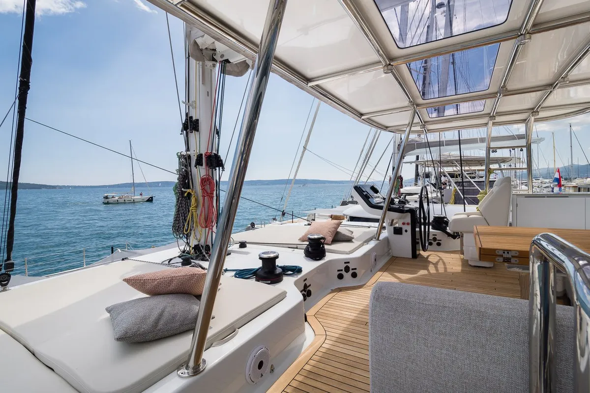 Cockpit of Sweet Dreams, a Sunreef Yachts Sunreef 50 catamaran at Grad Kaštela, Croatia