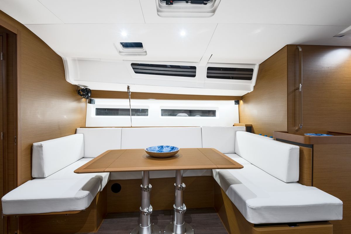 Salon of Notus, a Jeanneau Sun Odyssey 490 sailboat at Athens, Greece