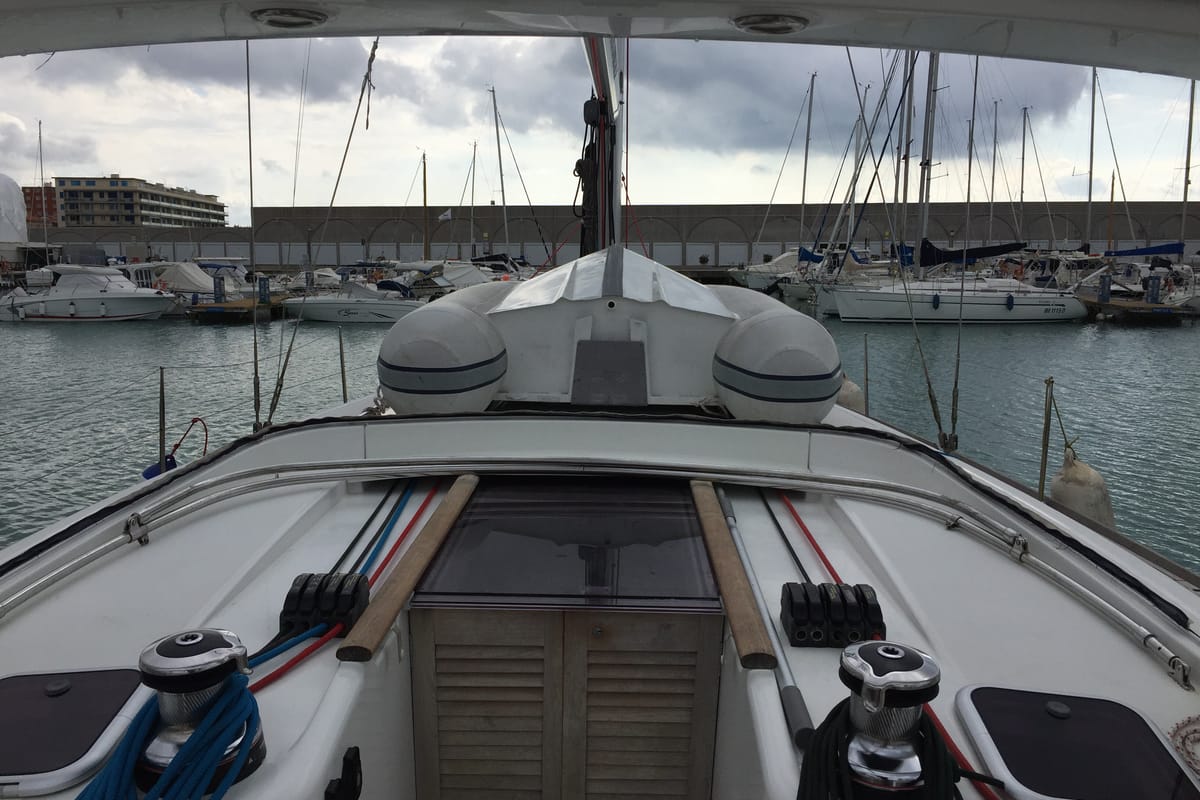 Deck of Kochab II, a Beneteau Oceanis 50 Family sailboat at Olbia, Italy