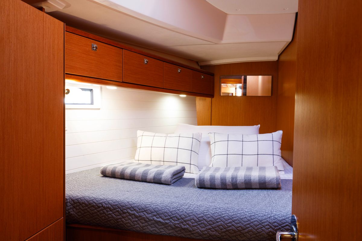 Cabin on Astro, a Bavaria Cruiser 46 sailboat at Kos, Greece