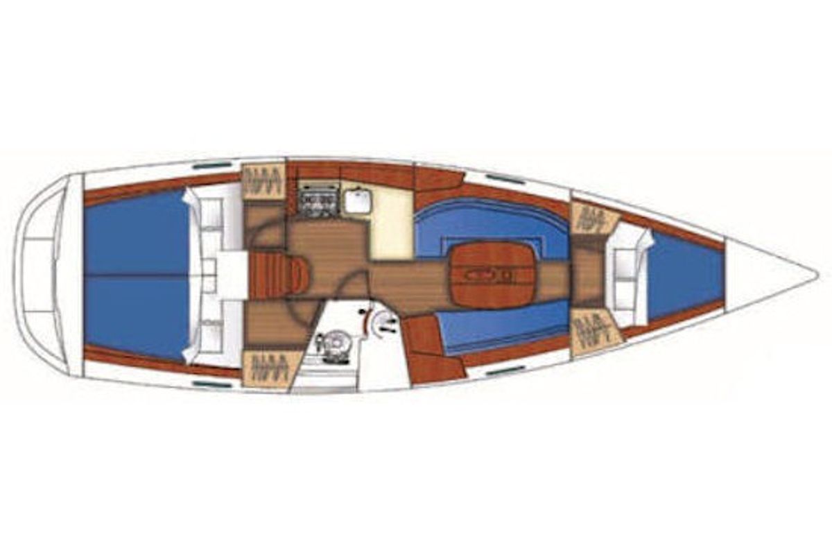 Floor plan of Naysika, a Beneteau Oceanis 343 sailboat at Kos, Greece