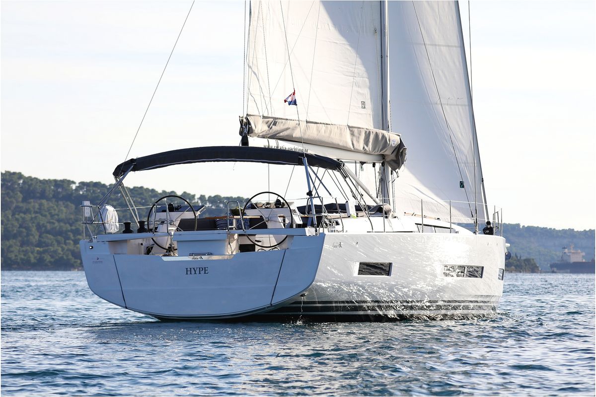 Exterior view of Hype, a Hanse Yachts Hanse 510 sailboat at Grad Biograd na Moru, Croatia