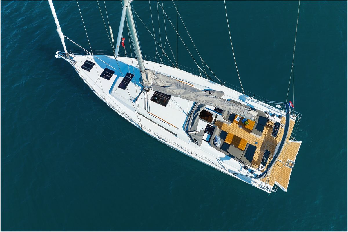 Exterior view of Hype, a Hanse Yachts Hanse 510 sailboat at Grad Biograd na Moru, Croatia