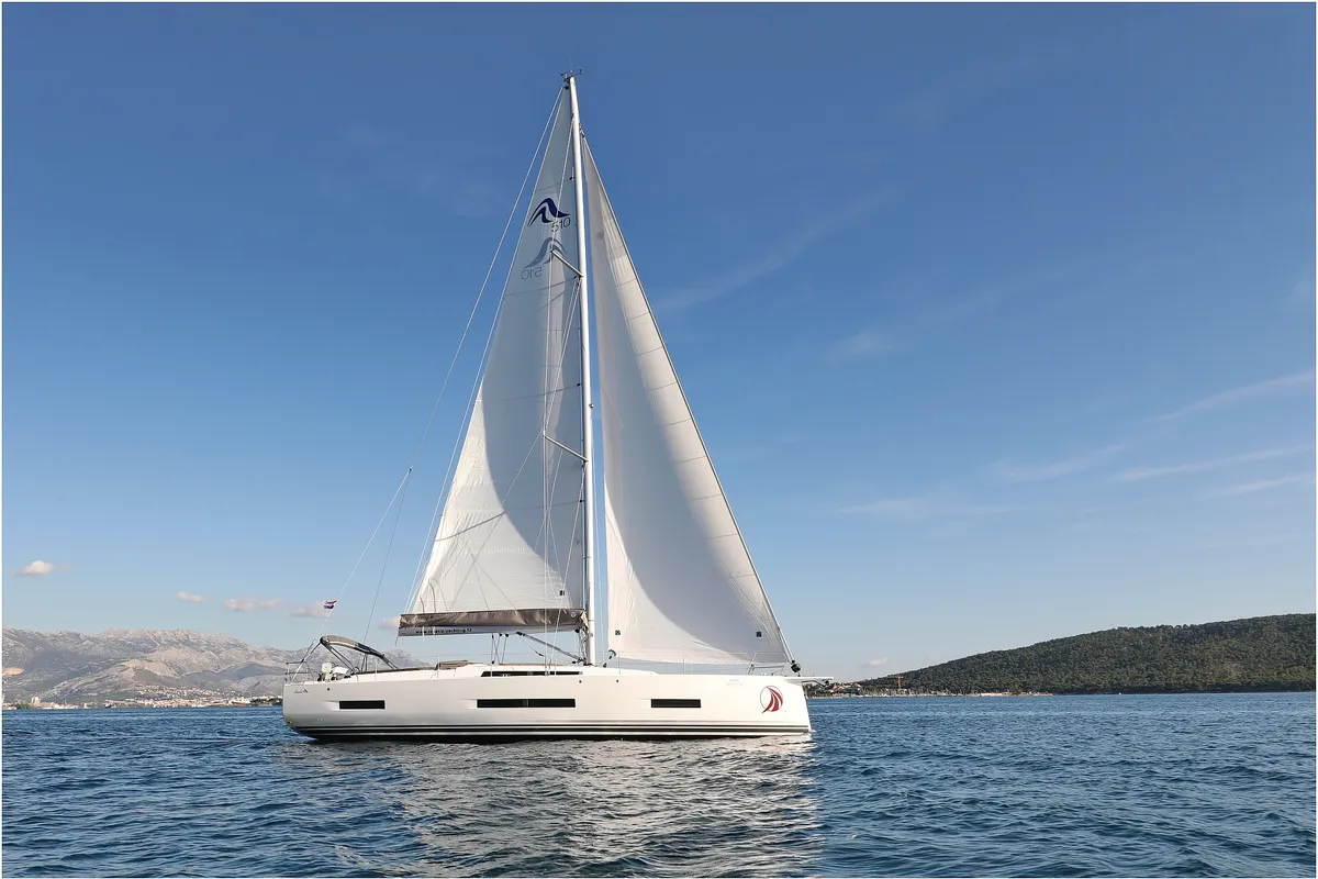 Exterior view of Hype, a Hanse Yachts Hanse 510 sailboat at Grad Biograd na Moru, Croatia