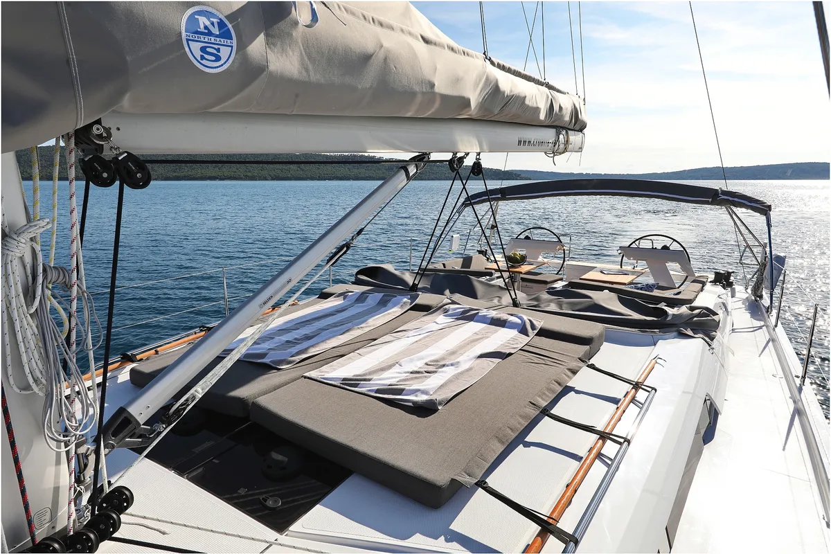 Deck of Hype, a Hanse Yachts Hanse 510 sailboat at Grad Biograd na Moru, Croatia