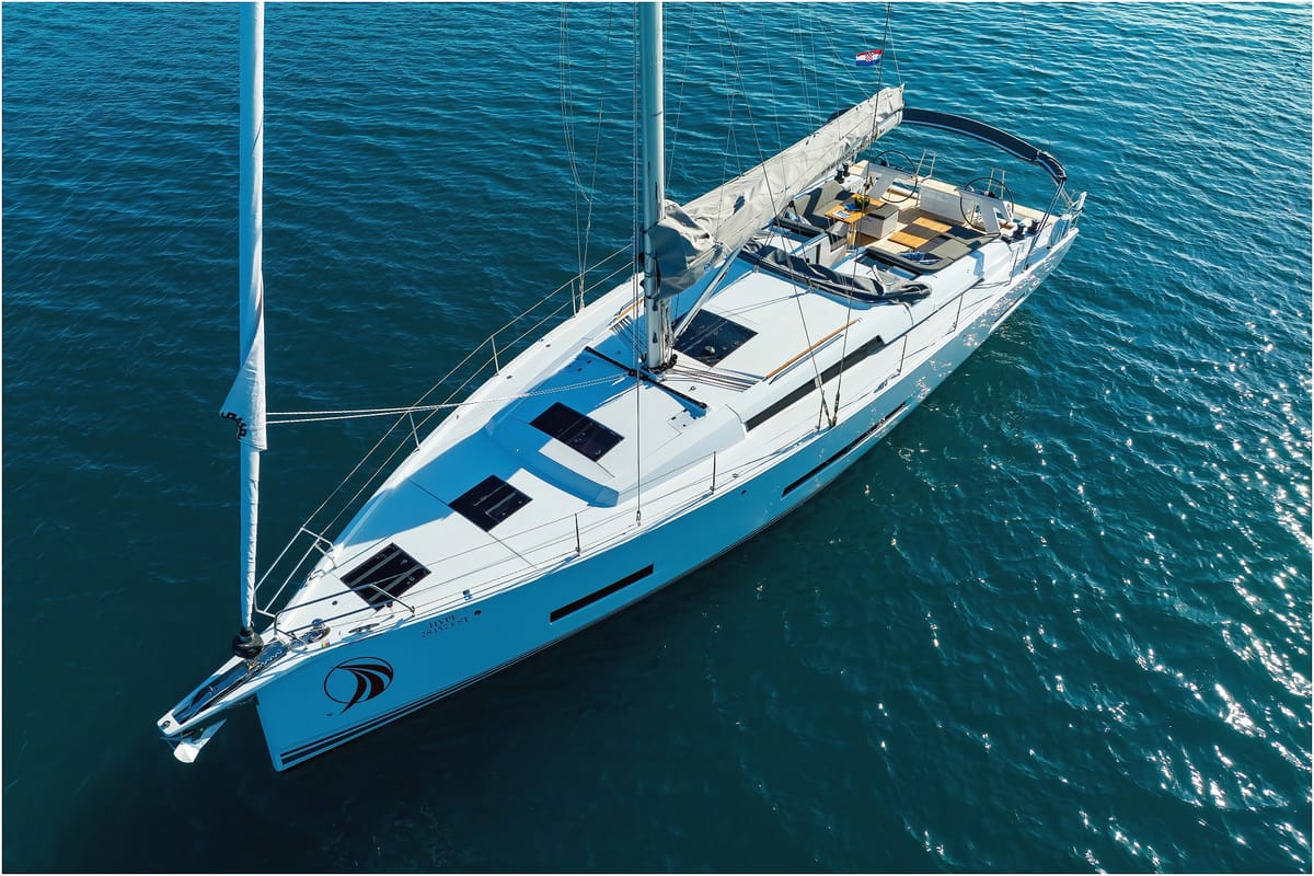Exterior view of Hype, a Hanse Yachts Hanse 510 sailboat at Grad Biograd na Moru, Croatia