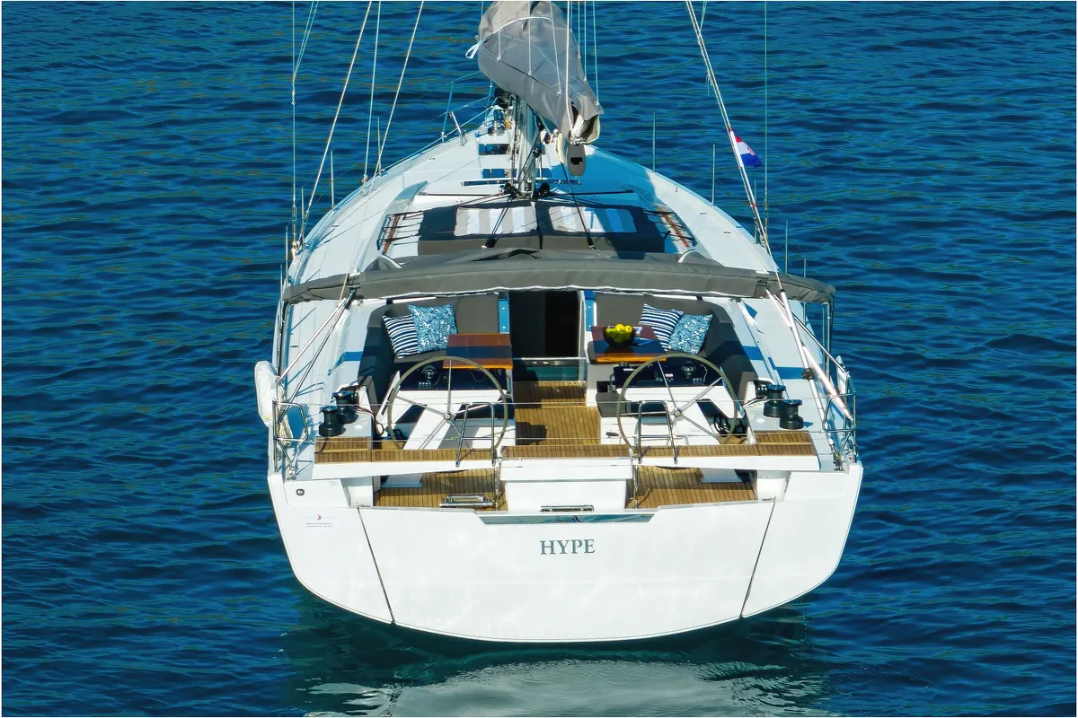 Exterior view of Hype, a Hanse Yachts Hanse 510 sailboat at Grad Biograd na Moru, Croatia