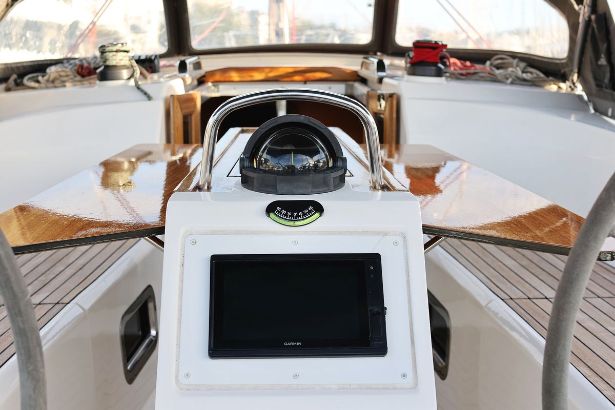 Cockpit of Arizona, a Bavaria Cruiser 34 sailboat at Grad Vodice, Croatia