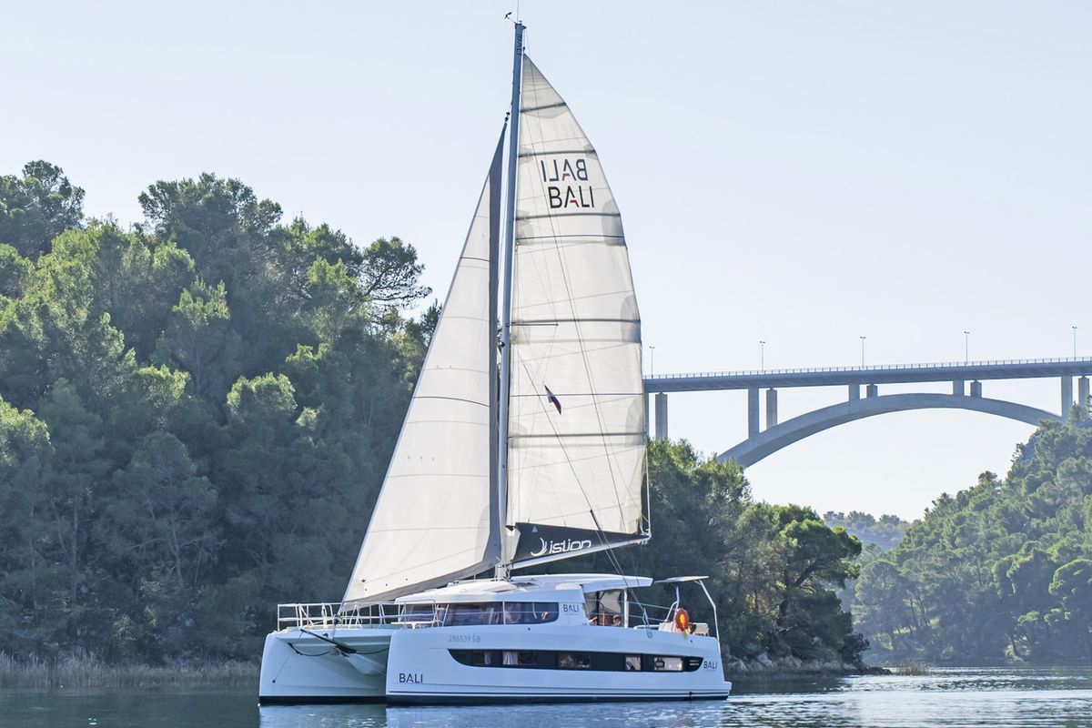 Exterior view of First Toy, a Bali Catsmart catamaran at Skradin, Croatia