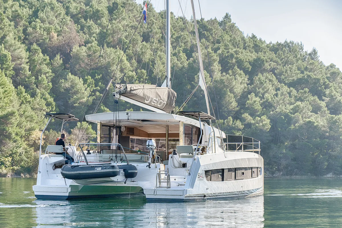 Salon of First Toy, a Bali Catsmart catamaran at Skradin, Croatia