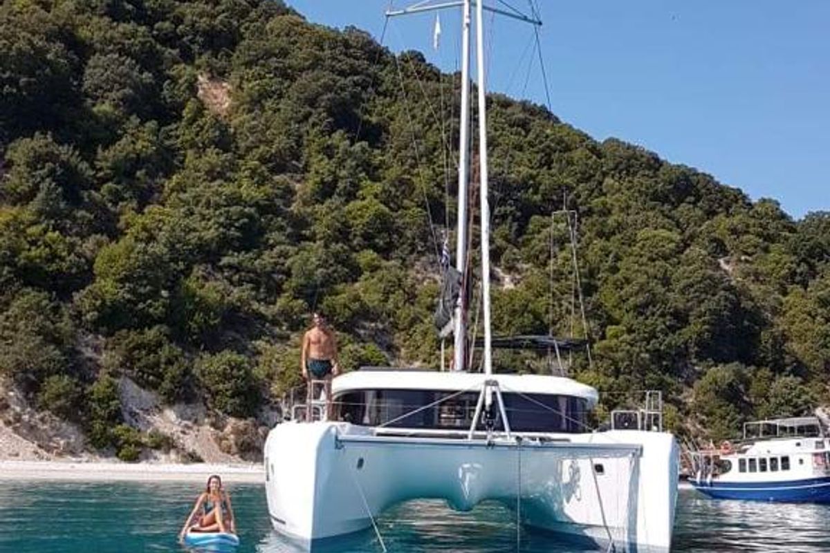 Deck of Mojito, a Lagoon 42 catamaran at Preveza, Greece